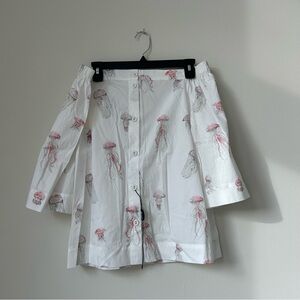 Jellyfish Blouse Ottod’Ame Anthropologie White Pink Novelty Print Animal Quirky